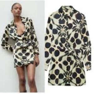 Zara Printed Long Sleeve Collar Mini Dress XS NWT